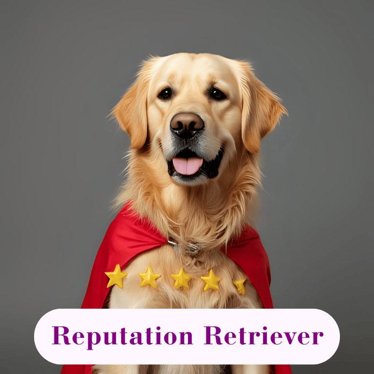 Golden retriever wearing a cape with 5-stars around his neck